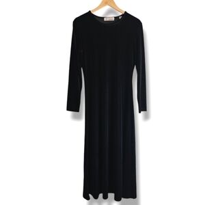 Vintage 90s Velvet Dress Maxi Size M LT Sport Long Sleeve Stretch Modest Classic